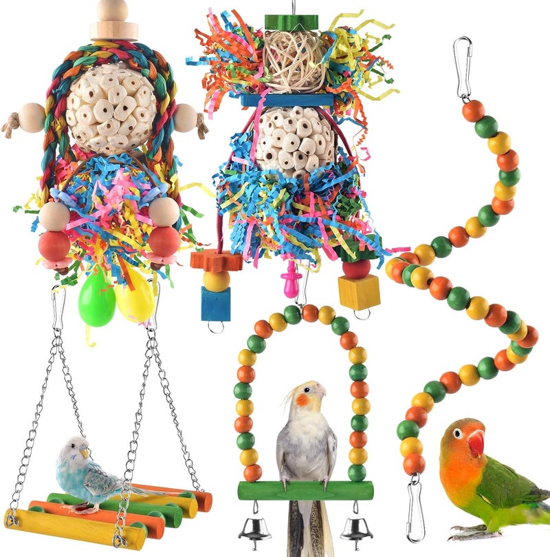 Bissap Conure Toys, 5 PCS Parrot Foraging Shredder Hanging Toys Sola Balls with Sand Hammer Perch Swing Climbing Ladder for Small Parrots Parakeets Conures Cockatiels Love Birds Cage Toy - Image 1
